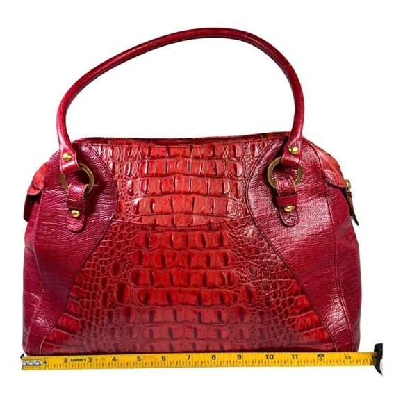 Brahmin Croc Rosetta Merlot Ombre Melbourne Red Leather Satchel Purse Dust Bag - Picture 5 of 12